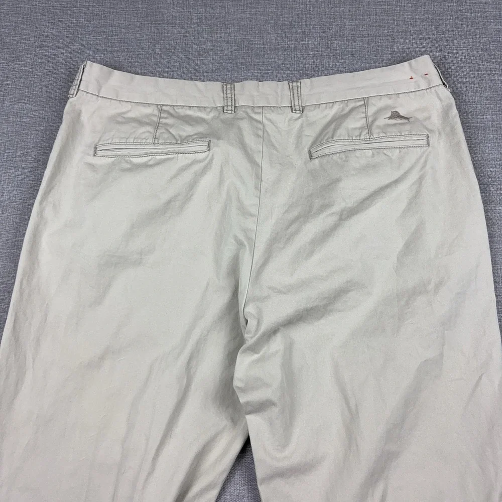 Tommy Bahama Pants Mens 38x30 Beige Chino Relaxed Fit Flat Front Marlin Logo